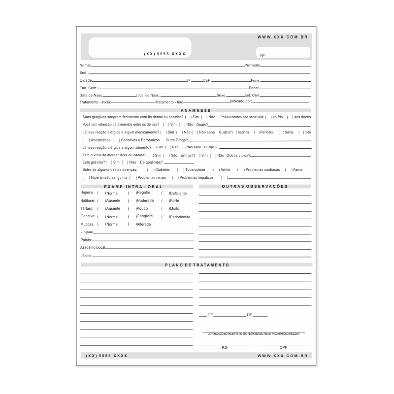Fichas de Anamnese | Receituários | Atendimento e outros A5 e A4